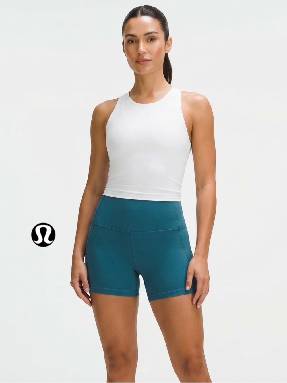 Lululemon Wunder Train High Rise Short 6" Womens L 12 Teal Oceanic Blue Yoga Bik